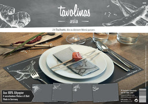 Bild in Slideshow öffnen, Tischsets Asia 100% Altpapier 24 Blatt Block individuell beschriftbar, schiefer oder altweiß
